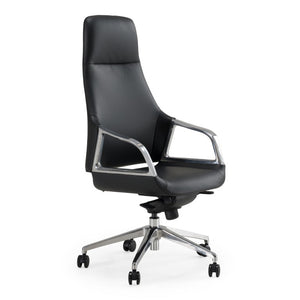 VIG Furniture Merlo Genuine Leather High-Back Executive Chair With Synchro Tilt, Pneumatic Height, Smooth Casters For 330 Lb Capacity Black Office Chair VGFUA1902-BLK-OC