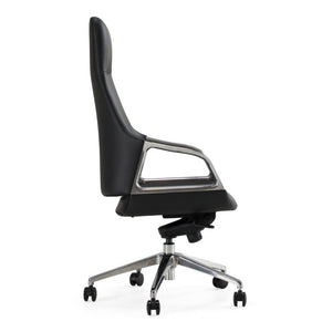 VIG Furniture Merlo Genuine Leather High-Back Executive Chair With Synchro Tilt, Pneumatic Height, Smooth Casters For 330 Lb Capacity Black Office Chair VGFUA1902-BLK-OC