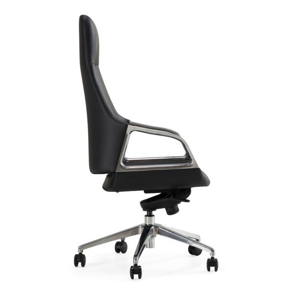 VIG Furniture Merlo Genuine Leather High-Back Executive Chair With Synchro Tilt, Pneumatic Height, Smooth Casters For 330 Lb Capacity Black Office Chair VGFUA1902-BLK-OC