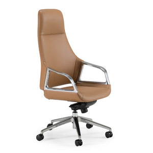 VIG Furniture Merlo Genuine Leather High-Back Executive Chair With Synchro Tilt, Pneumatic Height, Smooth Casters For 330 Lb Capacity Brown Office Chair VGFUA1902-BRN-OC