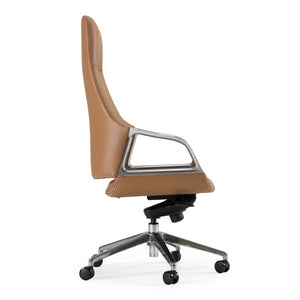 VIG Furniture Merlo Genuine Leather High-Back Executive Chair With Synchro Tilt, Pneumatic Height, Smooth Casters For 330 Lb Capacity Brown Office Chair VGFUA1902-BRN-OC