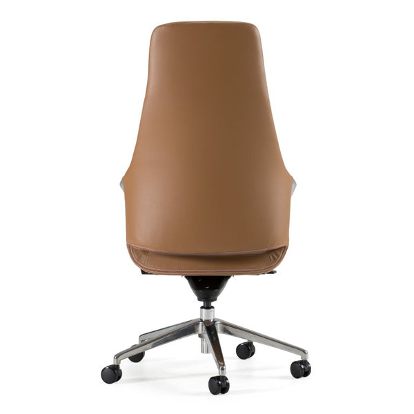 VIG Furniture Merlo Genuine Leather High-Back Executive Chair With Synchro Tilt, Pneumatic Height, Smooth Casters For 330 Lb Capacity Brown Office Chair VGFUA1902-BRN-OC