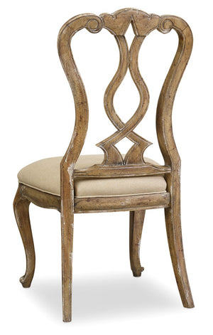 Hooker Furniture Chatelet Splatback Side Chair With Linen-Blend Cushion, Aged White Accents & Pecky Pecan Veneer Light Brown 5300-75410