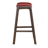 Homelegance By Top-Line Hugues Faux Leather Saddle Seat Backless Stool Red Veneer