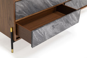 VIG Furniture Metcalf Mid-Century Walnut & Volcanic Slate Dresser — 6 Soft-Close Drawers, Black-Gold Legs, 63" Wide VGMAQT-S831-BR-120-WAL-DRS