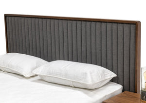 VIG Furniture Eastern King Metcalf Mid-Century Walnut Bed W/ Grey Channel Headboard, Slat System & 2 Nightstands VGMABR-120-BRN-BED-EK