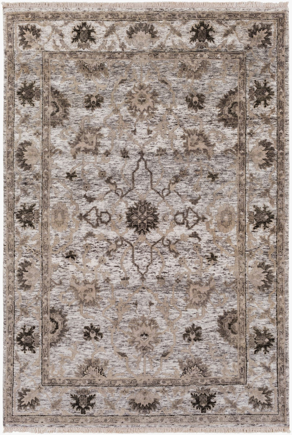 Surya Maeva 6' X 9' Handcrafted Wool & Viscose Rug - Stylish Medium Pile With Unique Fringe Detail, India Light Olive Wool,Viscose Mev2002-69
