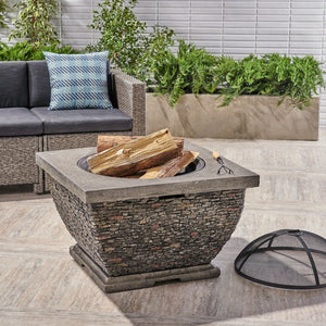English Elm 32" Square Mgo Concrete Wood Burning Fire Pit Handcrafted for Outdoor Patios 62392.00GRY