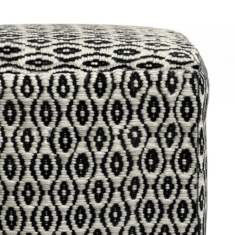 English Elm Kiana Square Woven Outdoor Indoor Pouf - Black/White Recycled PET, Water & UV Resistant Accent Seat B136P159027