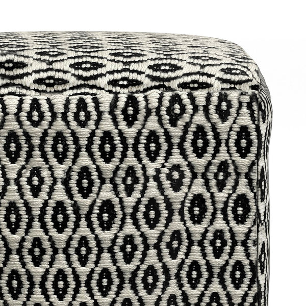 English Elm Kiana Square Woven Outdoor Indoor Pouf - Black/White Recycled PET, Water & UV Resistant Accent Seat B136P159027