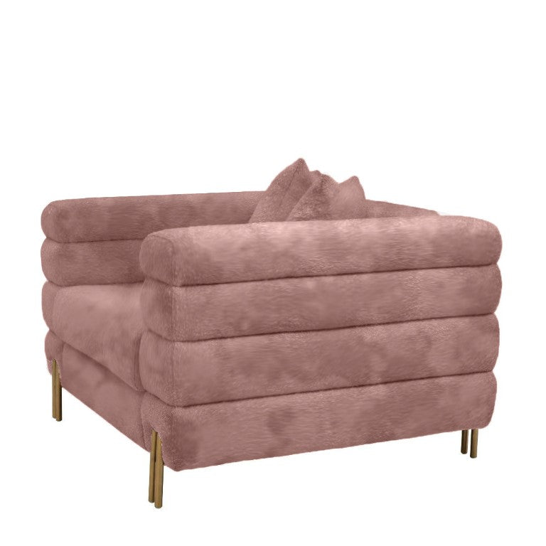 VIG Furniture Branson Pink Velvet Accent Chair With Channel Tufting, Gold Legs, Plush Cushions & 440 Lb Capacity VGMFMF-1251-1S-CH