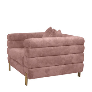 VIG Furniture Branson Pink Velvet Accent Chair With Channel Tufting, Gold Legs, Plush Cushions & 440 Lb Capacity VGMFMF-1251-1S-CH