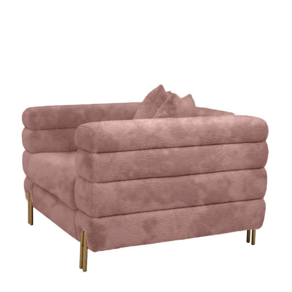 VIG Furniture Branson Pink Velvet Accent Chair With Channel Tufting, Gold Legs, Plush Cushions & 440 Lb Capacity VGMFMF-1251-1S-CH