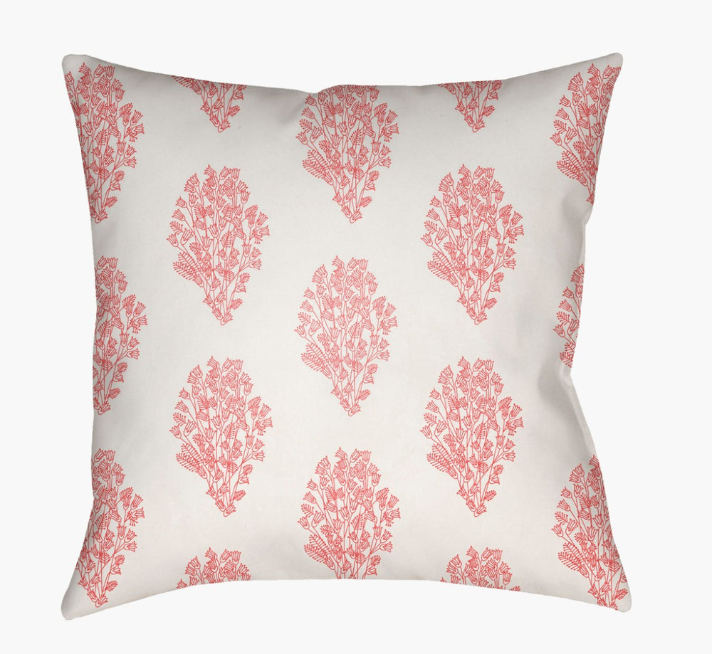 Livabliss Moody Floral Woven Polyester Accent Pillow Botanical Maximalist Square Throw for Living Rooms White, Coral 22"L x 22"W MF010-2222