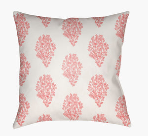Livabliss Moody Floral Woven Polyester Accent Pillow Botanical Maximalist Square Throw for Living Rooms White, Coral 22"L x 22"W MF010-2222