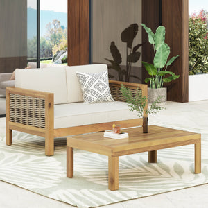 English Elm Outdoor Acacia Teak Patio Loveseat Set with Wicker Detail and Resort Style 70141.00BGE
