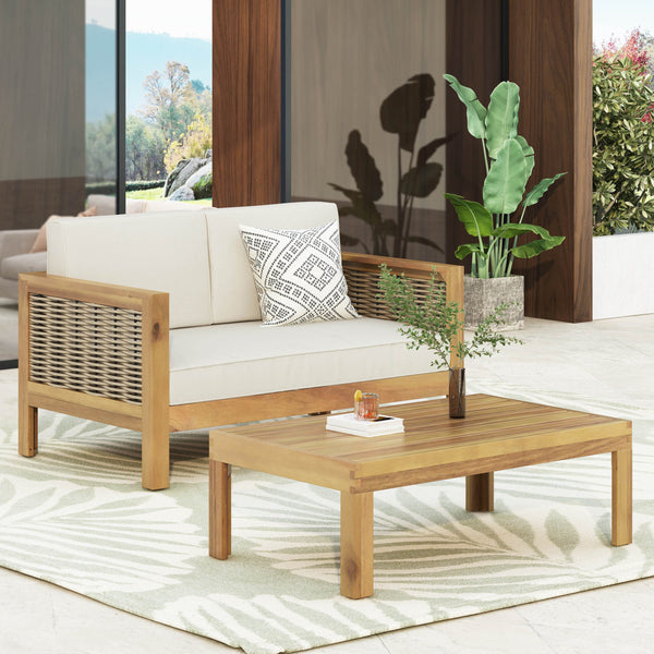 English Elm Outdoor Acacia Teak Patio Loveseat Set with Wicker Detail and Resort Style 70141.00BGE