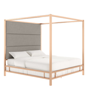 Homelegance By Top-Line Marcel Champagne Gold Canopy Bed with Linen Panel Headboard Champage Gold Metal