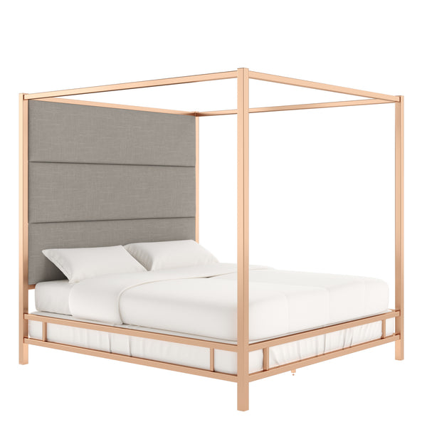 Homelegance By Top-Line Marcel Champagne Gold Canopy Bed with Linen Panel Headboard Champage Gold Metal