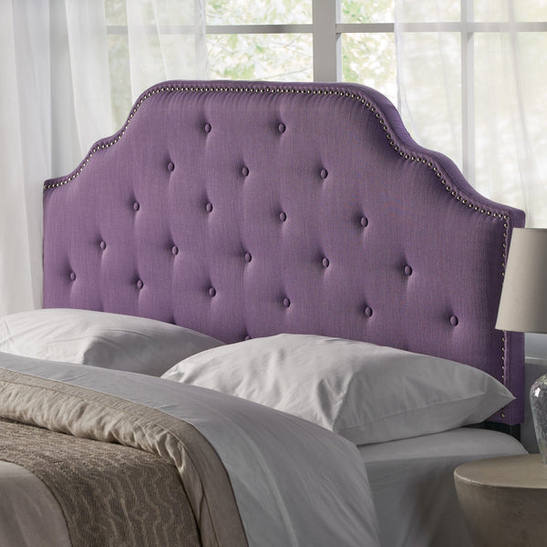 English Elm Tufted Queen Headboard with Nailhead Trim Solid Wood Frame and Adjustable Metal Legs Light Purple 57877.00LPUR