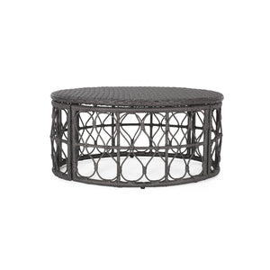 English Elm Christopher Knight Home® - BRUCE Wicker Rattan Coffee Table with Boho Weave Top, Durable Polyethylene Construction, 32.5"W Grey 70417.00GRY