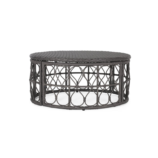 English Elm Christopher Knight Home® - BRUCE Wicker Rattan Coffee Table with Boho Weave Top, Durable Polyethylene Construction, 32.5"W Grey 70417.00GRY