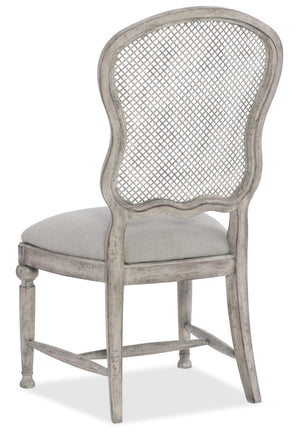 Hooker Furniture Boheme Gaston Side Chair — Mercantile White Distressed Finish, Perforated Metal Grille Back, Linen Seat 5750-75411-LTWD