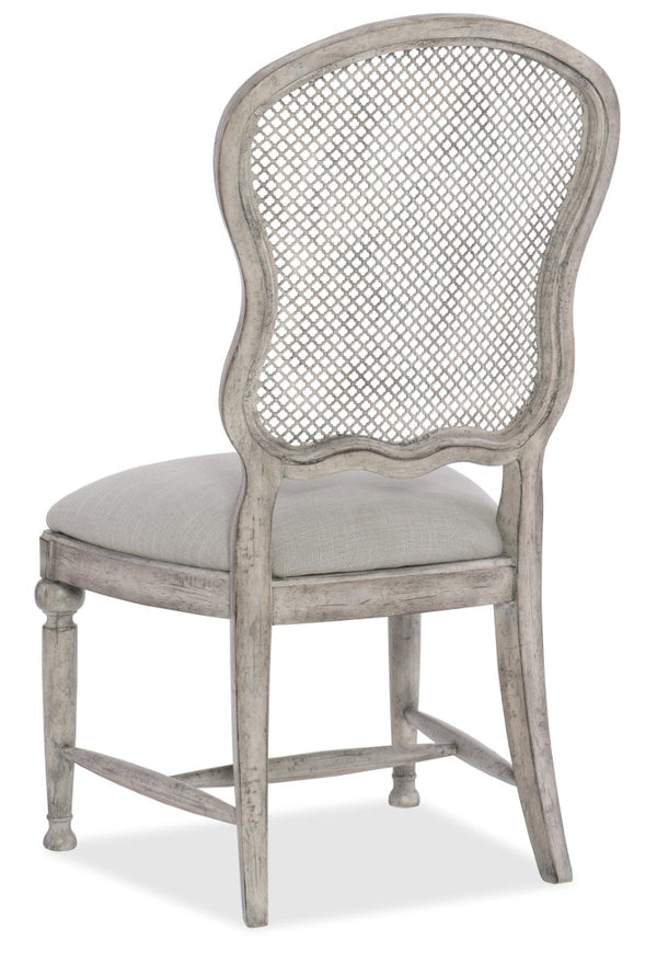 Hooker Furniture Boheme Gaston Side Chair — Mercantile White Distressed Finish, Perforated Metal Grille Back, Linen Seat 5750-75411-LTWD