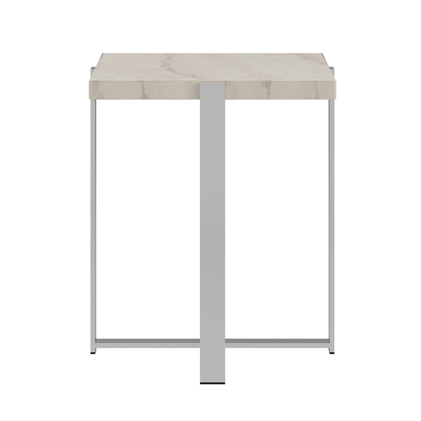 Homelegance By Top-Line Dahlia Marble Top Chrome Framed End Table Chrome Marble