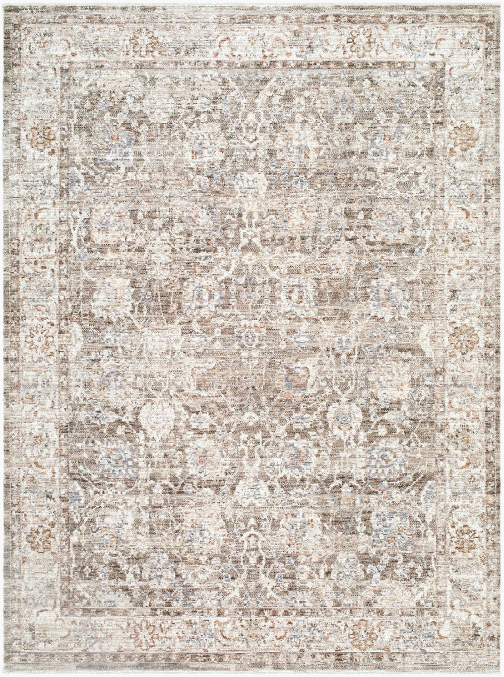 Livabliss Mansfield Machine Woven Polyester Area Rug with Fringe Traditional Pattern for Living Rooms Dark Brown, Cre 7'10" x 10' MFD2300-71010