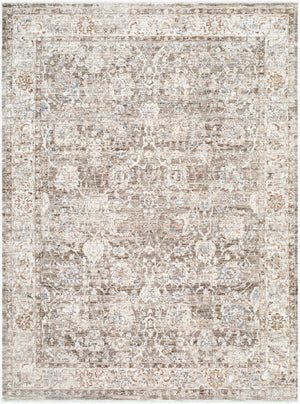 Livabliss Mansfield Machine Woven Polyester Area Rug with Fringe Traditional Pattern for Living Rooms Dark Brown, Cre 7'10" x 10' MFD2300-71010
