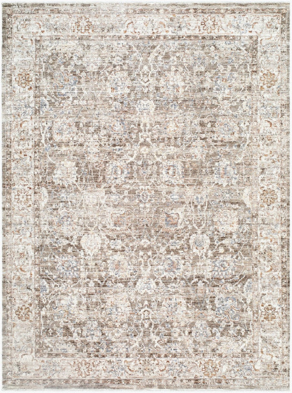Livabliss Mansfield Machine Woven Polyester Area Rug with Fringe Traditional Pattern for Living Rooms Dark Brown, Cre 7'10" x 10' MFD2300-71010