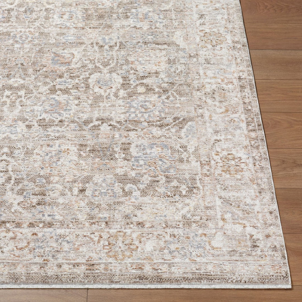 Livabliss Mansfield Machine Woven Polyester Area Rug with Fringe Traditional Pattern for Living Rooms Dark Brown, Cre 7'10" x 10' MFD2300-71010