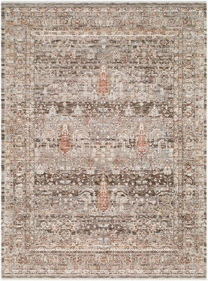 Livabliss Mansfield Machine Woven Polyester Area Rug with Fringe Border for Living Dining Rooms Dark Brown, Cre 7'10" x 10' MFD2301-71010