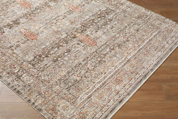 Livabliss Mansfield Machine Woven Polyester Area Rug with Fringe Border for Living Dining Rooms Dark Brown, Cre 7'10" x 10' MFD2301-71010