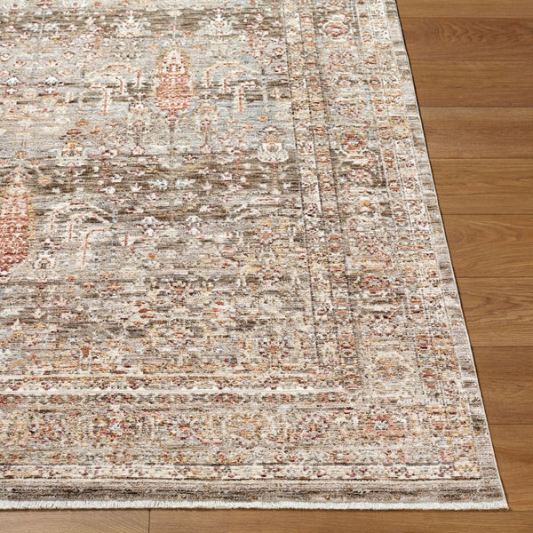 Livabliss Mansfield Machine Woven Polyester Area Rug with Fringe Border for Living Dining Rooms Dark Brown, Cre 7'10" x 10' MFD2301-71010
