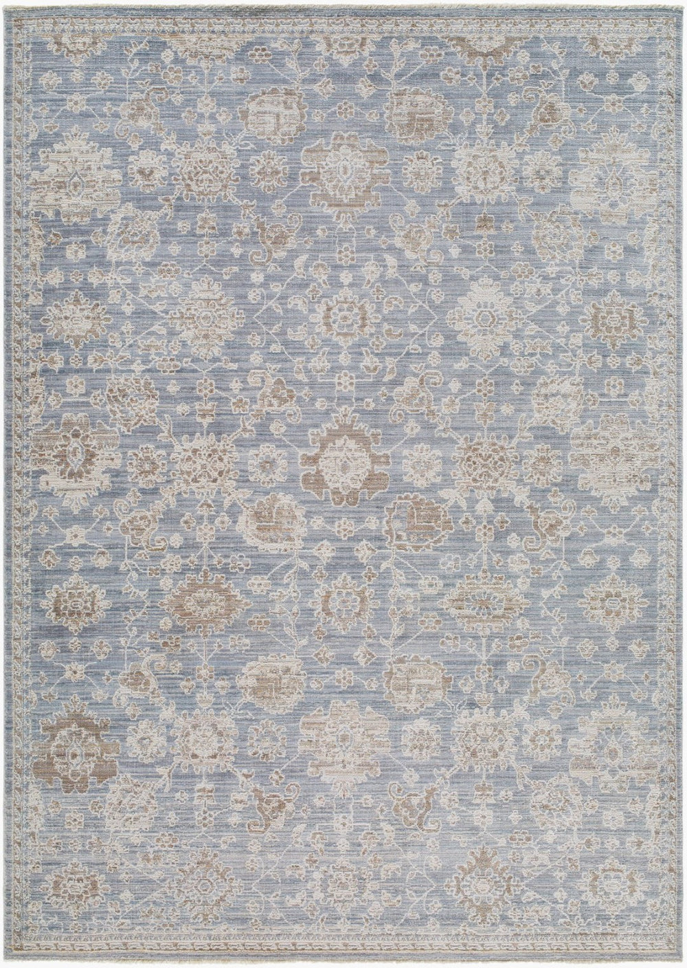 Livabliss Mansfield Traditional Fringe Area Rug Woven Polyester for Living Room or Dining Space Denim, Cream 5'3" x 7' MFD2305-537