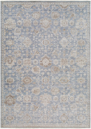 Livabliss Mansfield Traditional Fringe Area Rug Woven Polyester for Living Room or Dining Space Denim, Cream 5'3" x 7' MFD2305-537