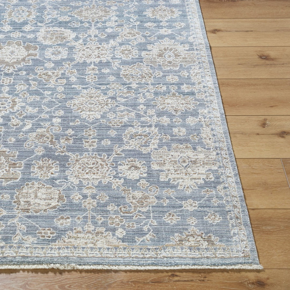 Livabliss Mansfield Traditional Fringe Area Rug Woven Polyester for Living Room or Dining Space Denim, Cream 5'3" x 7' MFD2305-537
