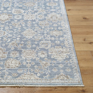 Livabliss Mansfield Traditional Fringe Area Rug Woven Polyester for Living Room or Dining Space Denim, Cream 5'3" x 7' MFD2305-537