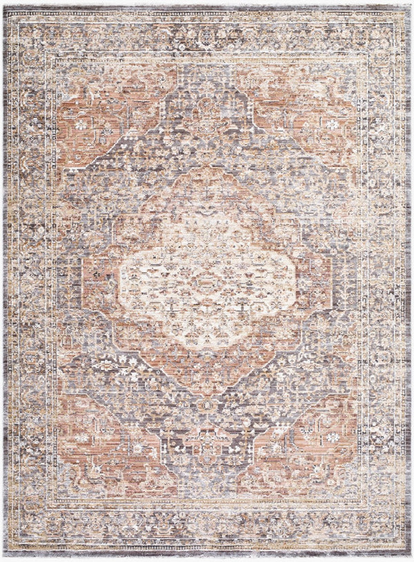 Livabliss Mansfield Turkish Woven Polyester Area Rug with Fringe Border for Living Dining Spaces Gray, Brown 5'3" x 7' MFD2308-537