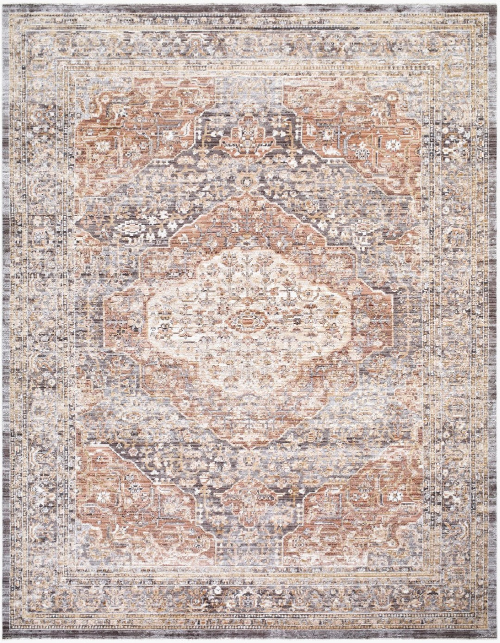 Livabliss Mansfield Turkish Woven Polyester Area Rug with Fringe Border for Living Dining Spaces Gray, Brown 7'10" x 10' MFD2308-71010