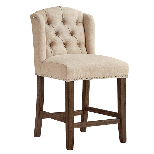 Homelegance By Top-Line Morrigan Tufted Linen Wingback Stools (Set of 2) Brown Rubberwood
