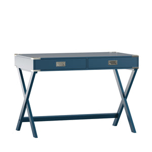 Homelegance By Top-Line Beatrix X-Base Wood Accent Campaign Writing Desk Blue MDF