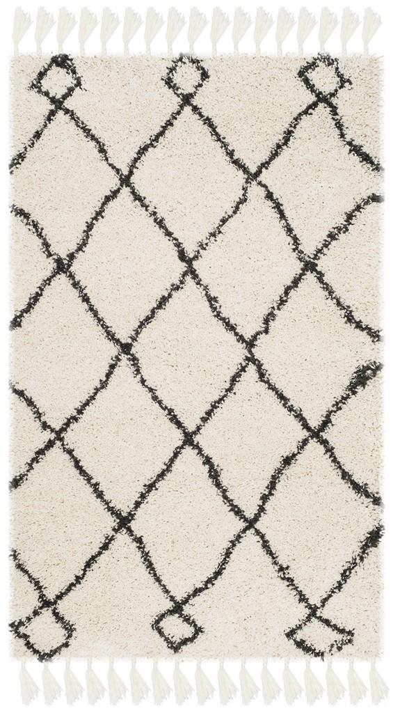 Safavieh Moroccan Fringe Shag 241 Power Loomed Shag & Flokati Rug Cream / Charcoal MFG241B-25