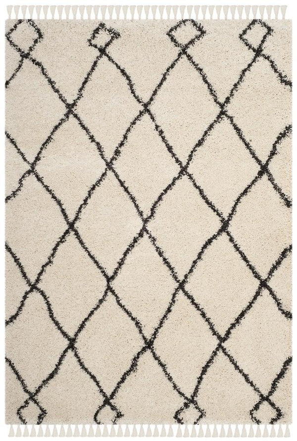 Safavieh Moroccan Fringe Shag 241 Power Loomed Shag & Flokati Rug Cream / Charcoal MFG241B-25