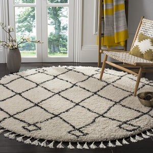 Safavieh Moroccan Fringe Shag 241 Power Loomed Shag & Flokati Rug Cream / Charcoal MFG241B-25