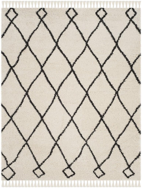 Safavieh Moroccan Fringe Shag 241 Power Loomed Shag & Flokati Rug Cream / Charcoal MFG241B-25