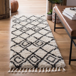 Safavieh Moroccan Fringe Shag 244 Power Loomed Shag & Flokati Rug Cream / Charcoal MFG244B-3
