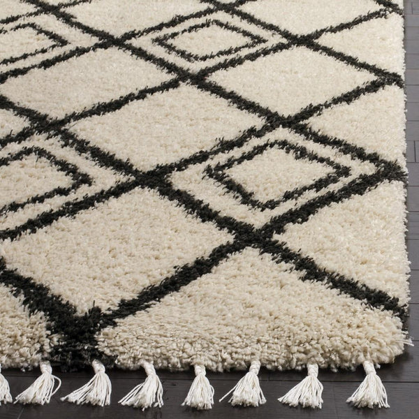 Safavieh Moroccan Fringe Shag 244 Power Loomed Shag & Flokati Rug Cream / Charcoal MFG244B-3
